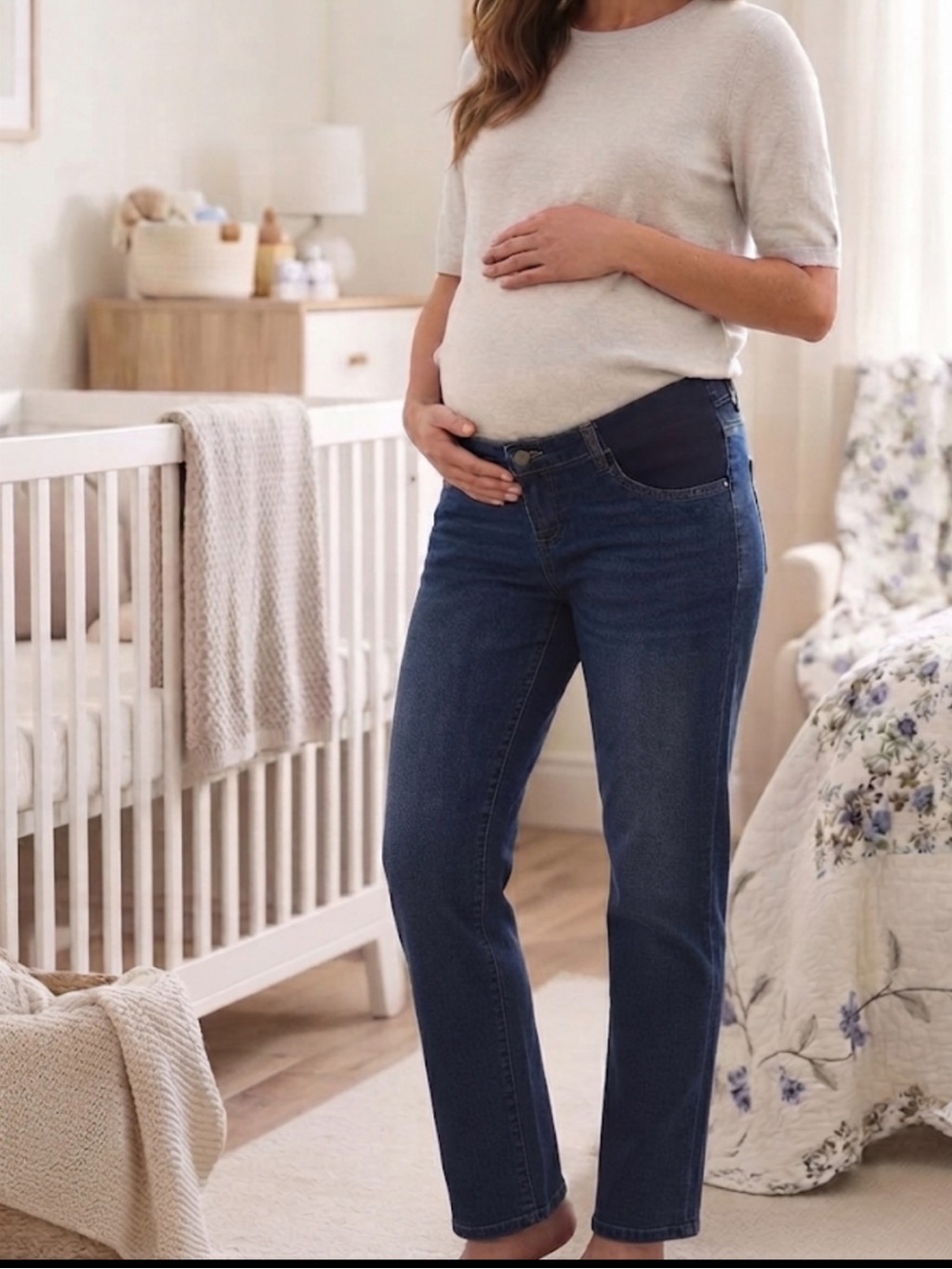 S.O.N.G. Maternity Straight-Leg Jeans in Dark Blue Wash